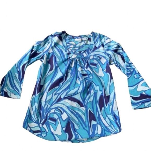 Blue bold print top medium - Picture 1 of 10